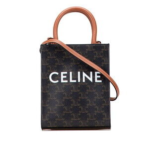 Celine Triomphe Vertical Cabas Tote Shoulder Bag Black Brown Leather